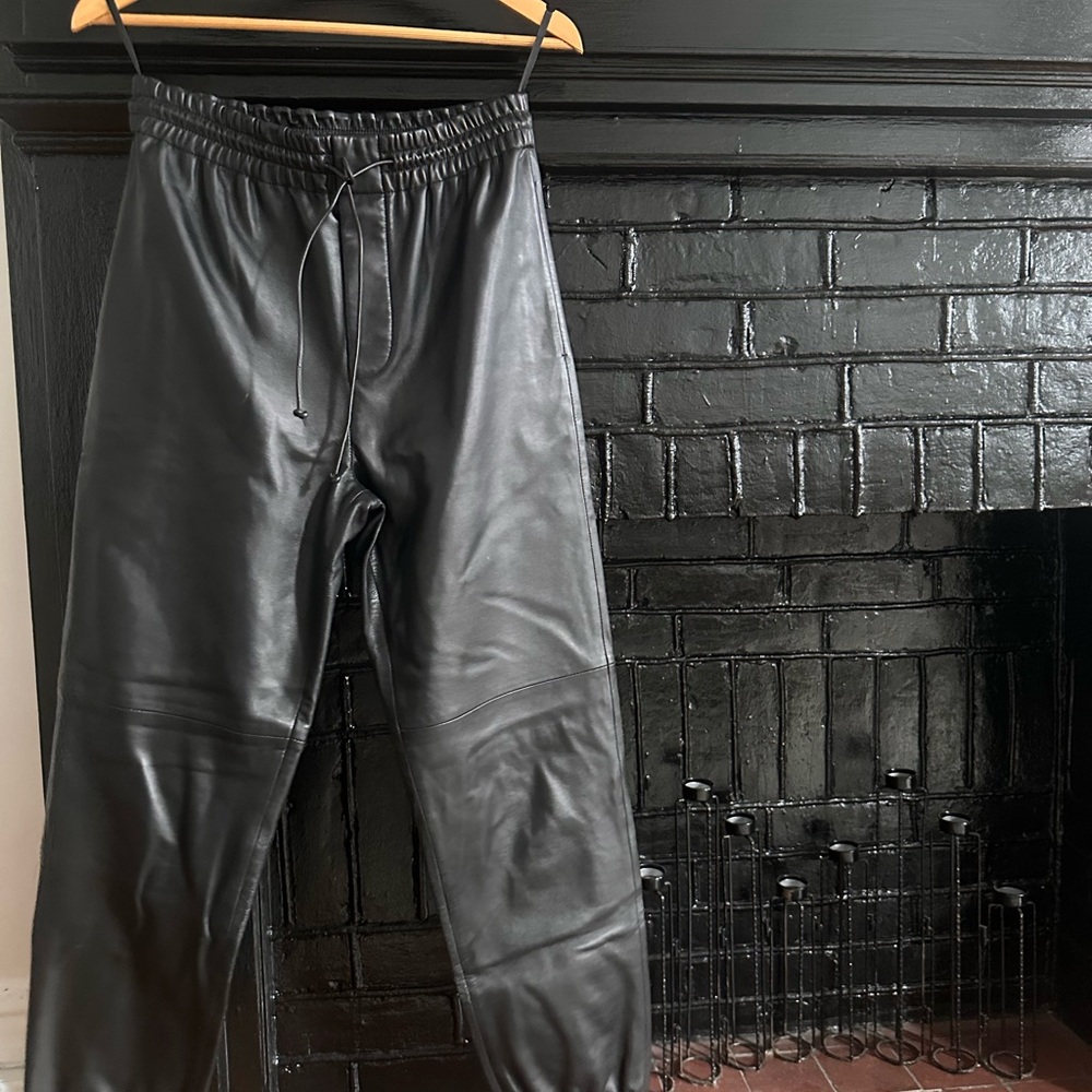 Just Female Black 100% Lamb Leather Joggers